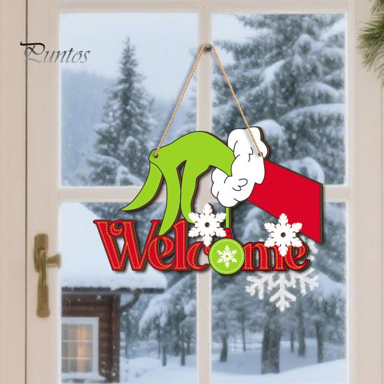 Festive Cartoon Santa Deer Ornaments Christmas Wooden Pendant, Decorative Reindeer/Santa Claus/Gnome Pattern Hanging Sign, Welcome Sign with Childlike