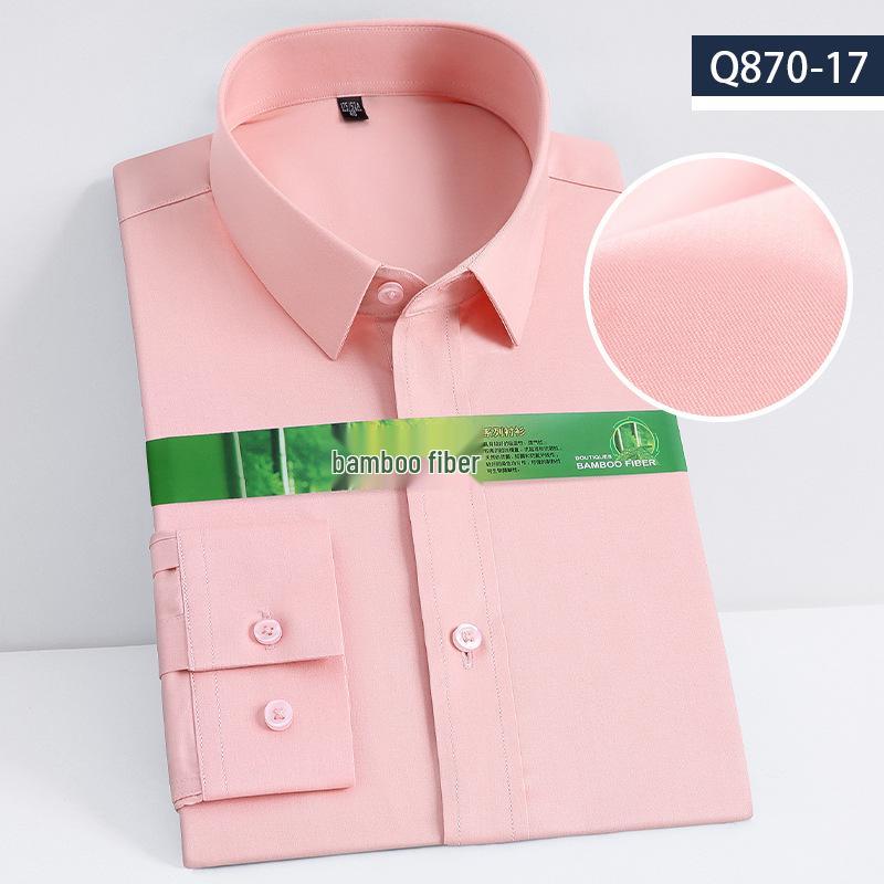 Men's Long Sleeve Bamboo Fiber Slim Fit Shirt - Solid Color, Iron-Free, Micro-Elastic.