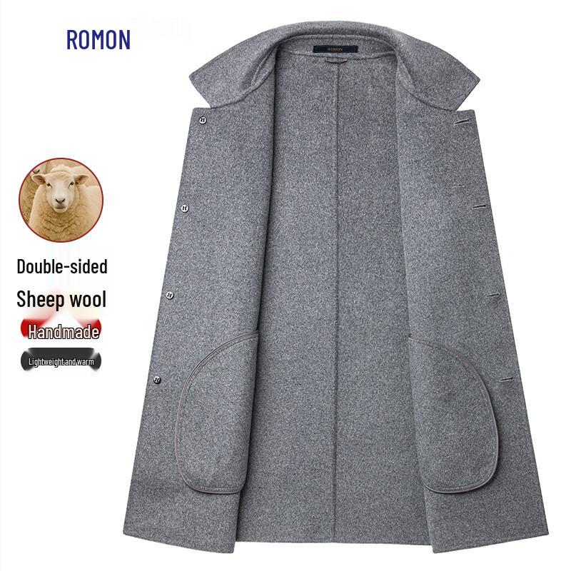 Romon Men's Double-Sided Wool Blend Mid-Length Overcoat