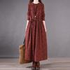 Cotton and Linen Dress Spring Autumn Style Printed Long-sleeved Slimming Retro Floral Temperament Casual Long Skirt