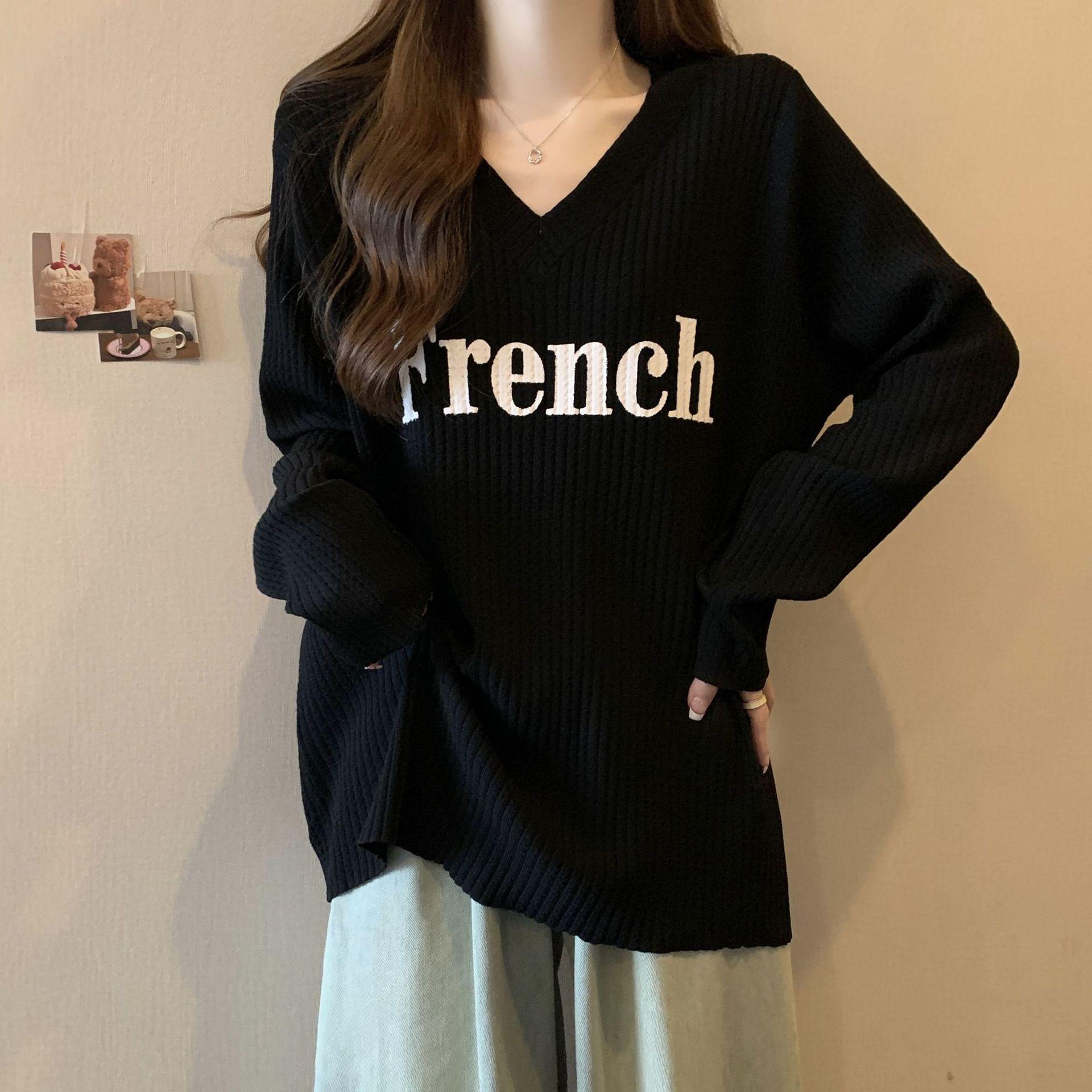 Plus Size Casual V-Neck Long Sleeve T-Shirt for Women - Autumn Style, Flaw-Hiding, Slimming, Versatile Base Layer 4XL чёрный