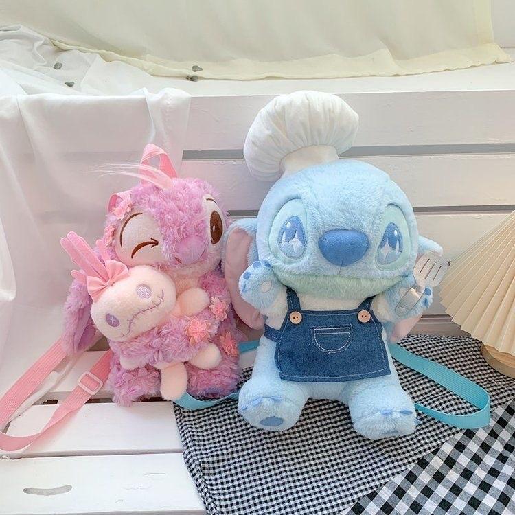 Cute Stitch Angel Chef Shaped Cartoon Plush Toy Backpack For Kids And Girls Teen