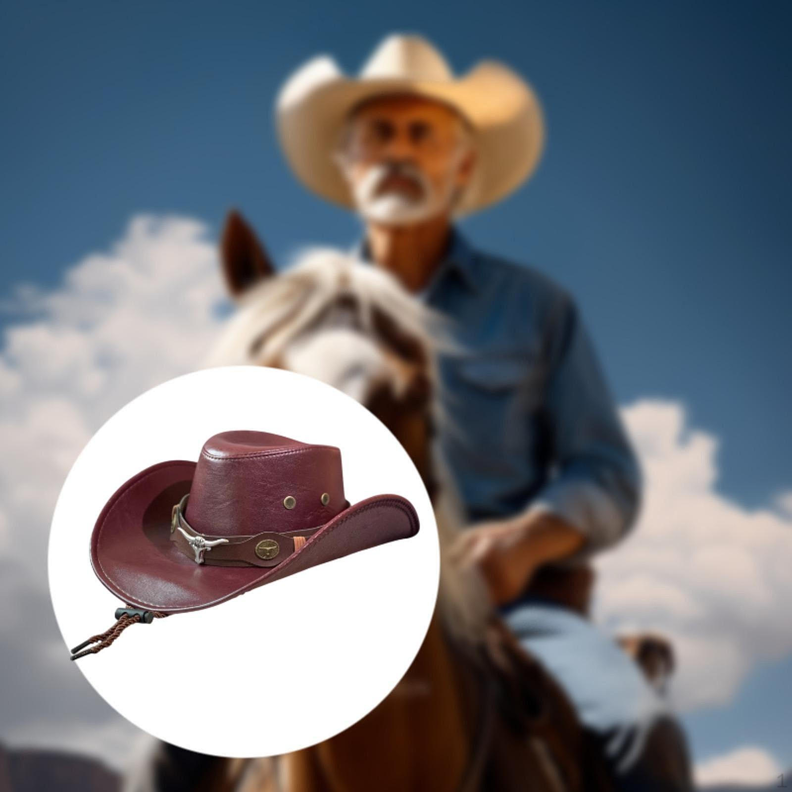 

Ковбойская шляпа Cowgirl Повседневная PU Кожа Удобная Защита от Солнца Burgundy