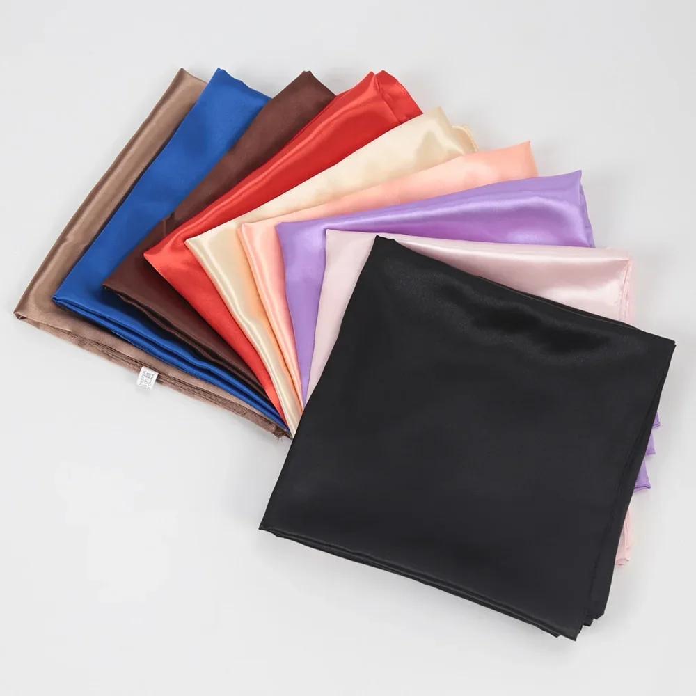 90cm*90cm Solid Color Satin Square Head Scarf Women Fashion Square Head Wrap Shawl Scarves Foulard Hijab Neckerchief Bandana