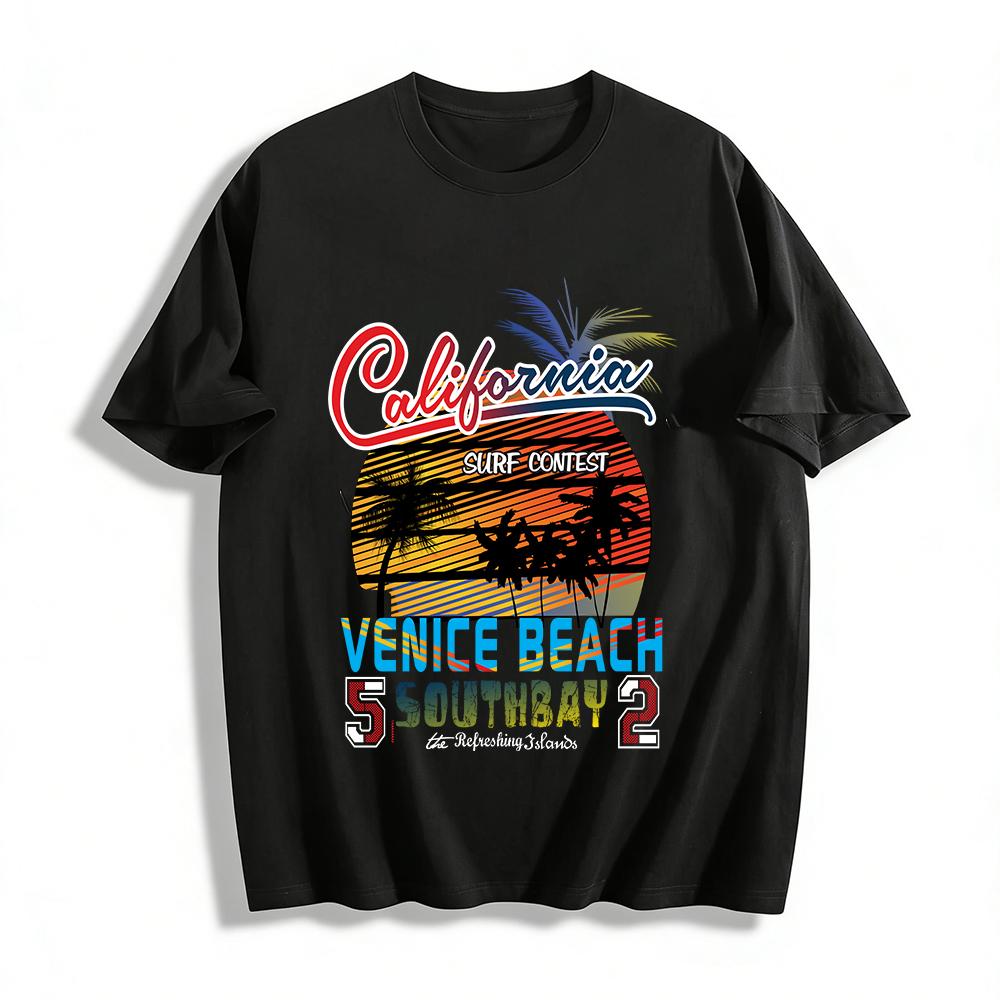 California Surf Contest Print Tee Venice Beach Southbay Retro Top Pure cotton T-shirt XXS
