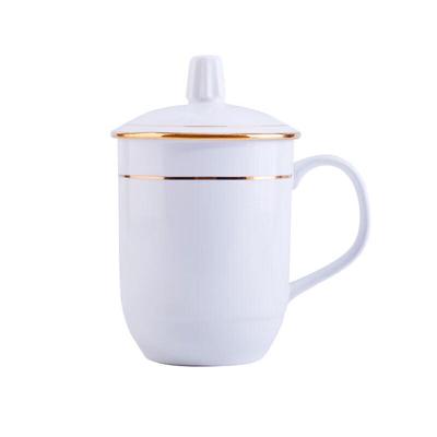 Tasse d'affaires en céramique Shangheng à bordure en or blanc 400 ml