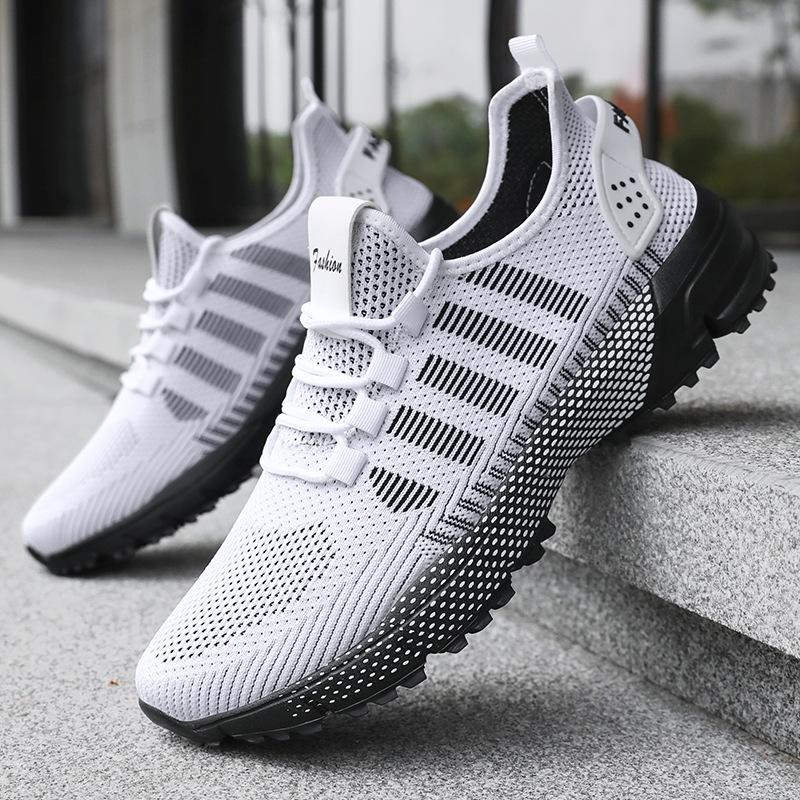 Men's shoes sneakers 2025 large size flying woven single shoes soft sole comfortable running shoes breathable non-smelly feet mesh shoes