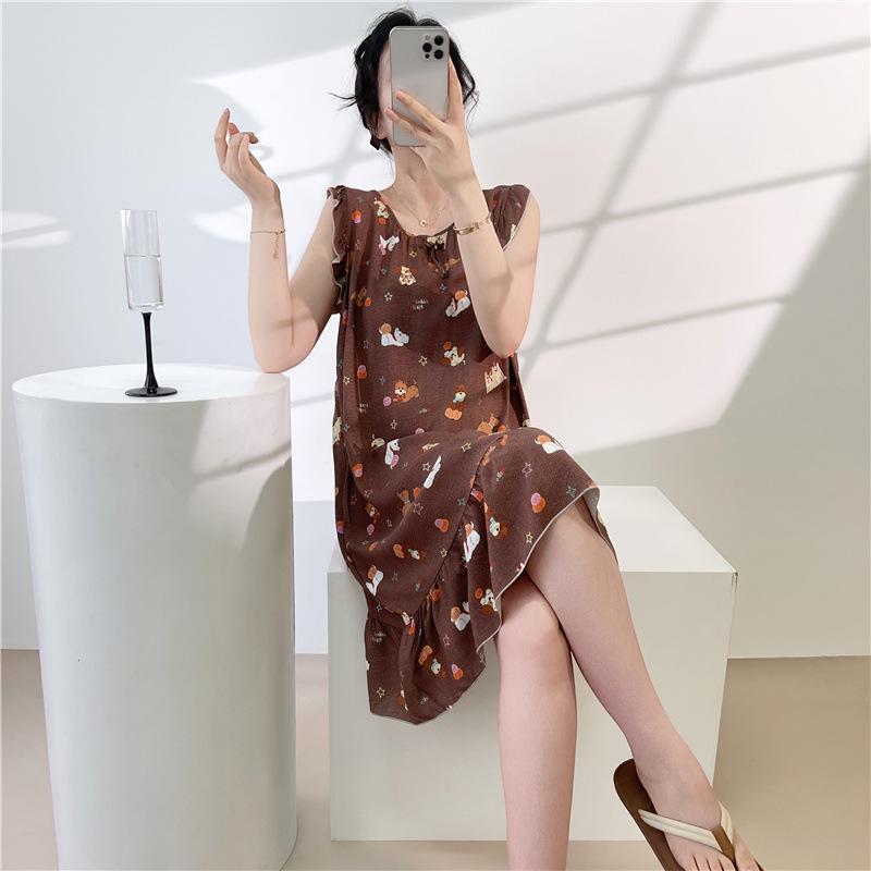 1011 Korean version of princess style dress cute loose artificial cotton loungewear cotton and silk nightdress women's summer thin
