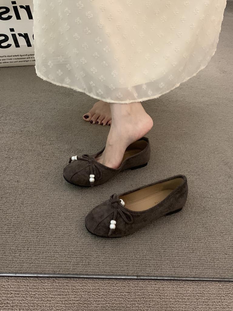 French Retro Suede Ballet Single Shoes Women's 2025 Autumn New Korean Version One-word Strap Flat Mary Jane Women's Shoes