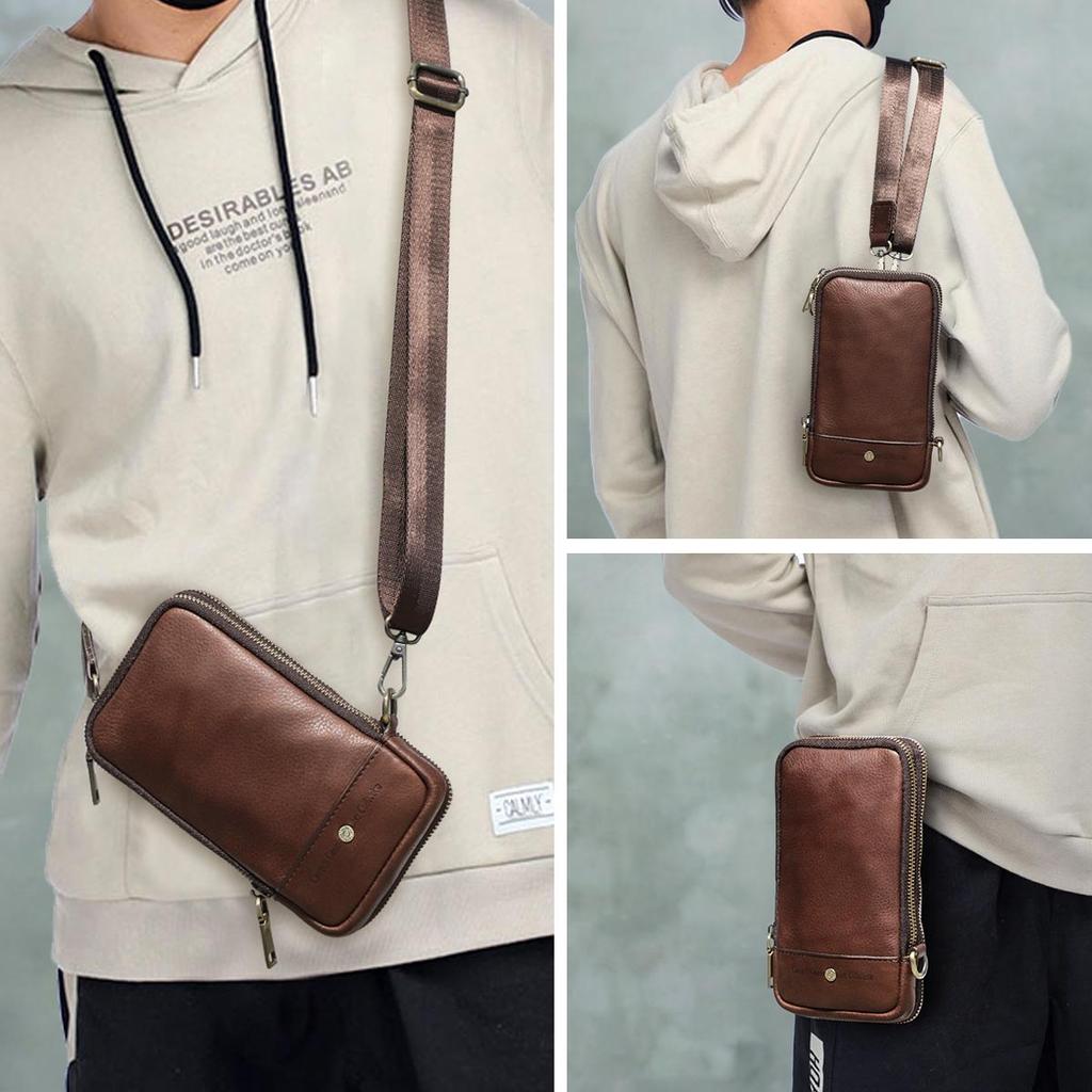 Malá crossbody kabelka pro muže Kabelka přes rameno z pravé kůže s držákem na kartu v pase na mobil
