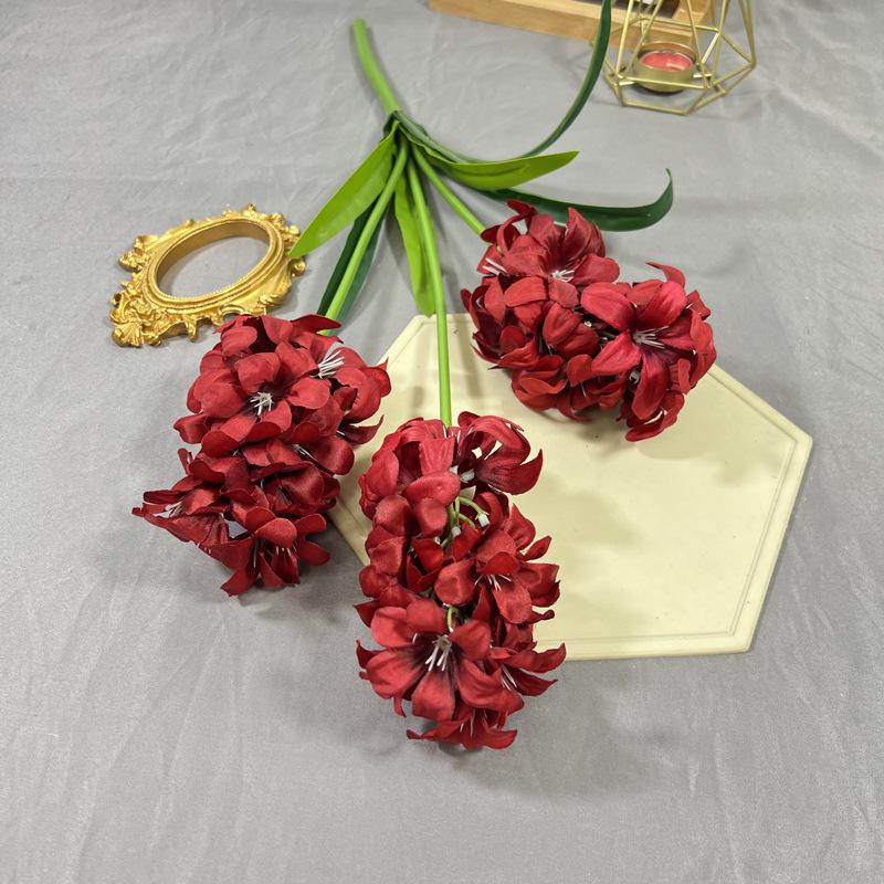 5pcs  Artificial Hyacinth Orientalis Flower Branch with Green Leaves Three Forks Hyacinth