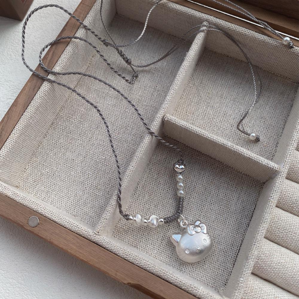 Sterling Silver Hello Kitty Necklace for Women – Korean Style Clavicle Chain Pure Silver серебряный