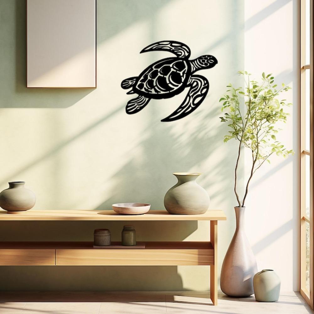 Modern Turtle Metal Wall Art, Ocean Animal Decor, Nautical Coastal Hanging Sign, Sea Wildlife Silhouette, Home Outdoor Metal Sculpture