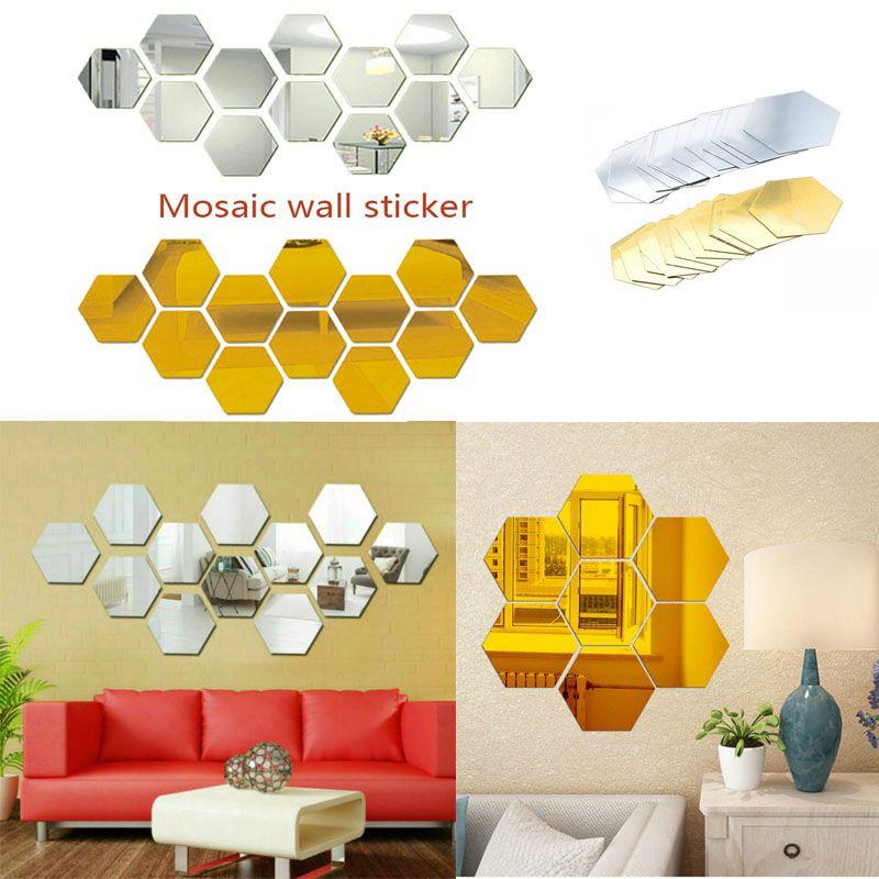 Stylish Hexagon 3d Mirror Mosaic Wall Stickers Self Adhesive Diy Bedroom Art
