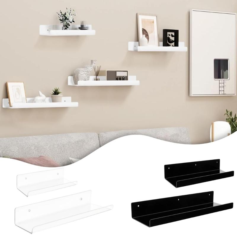 4Pcs Hanging Display Shelves for Books and Records Easy Install Photo Presentation Rack Multipurpose Floating Shelf