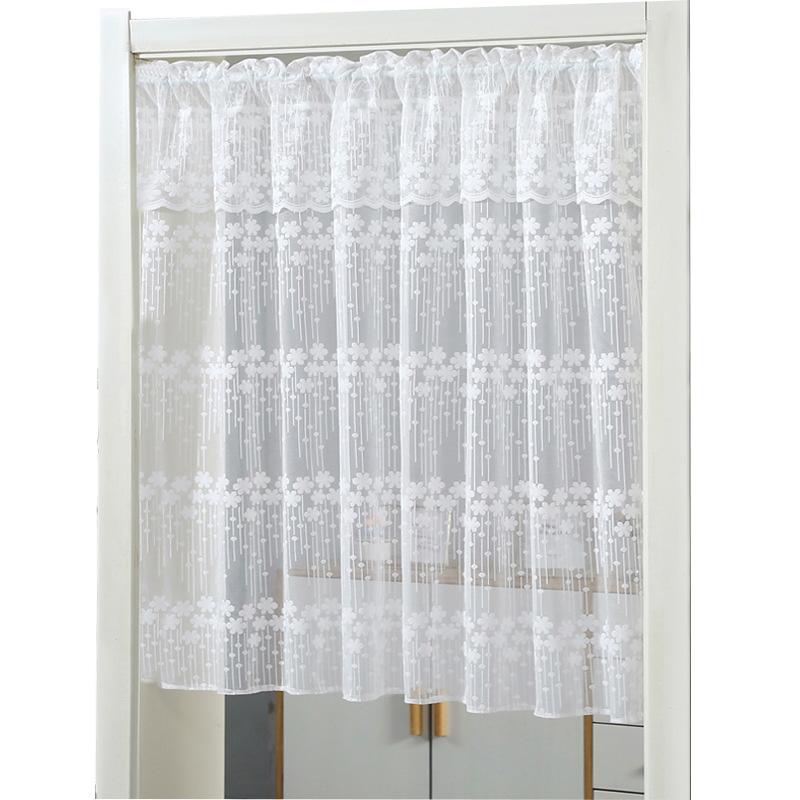 1 ks Poloviční záclona Minimalistická Bílá Krajka Dveře Kuchyň Krátká Záclona Okouzlující Střapec na Hlavě Bez Vrtání Květinová Průsvitná Dekorace Skříně