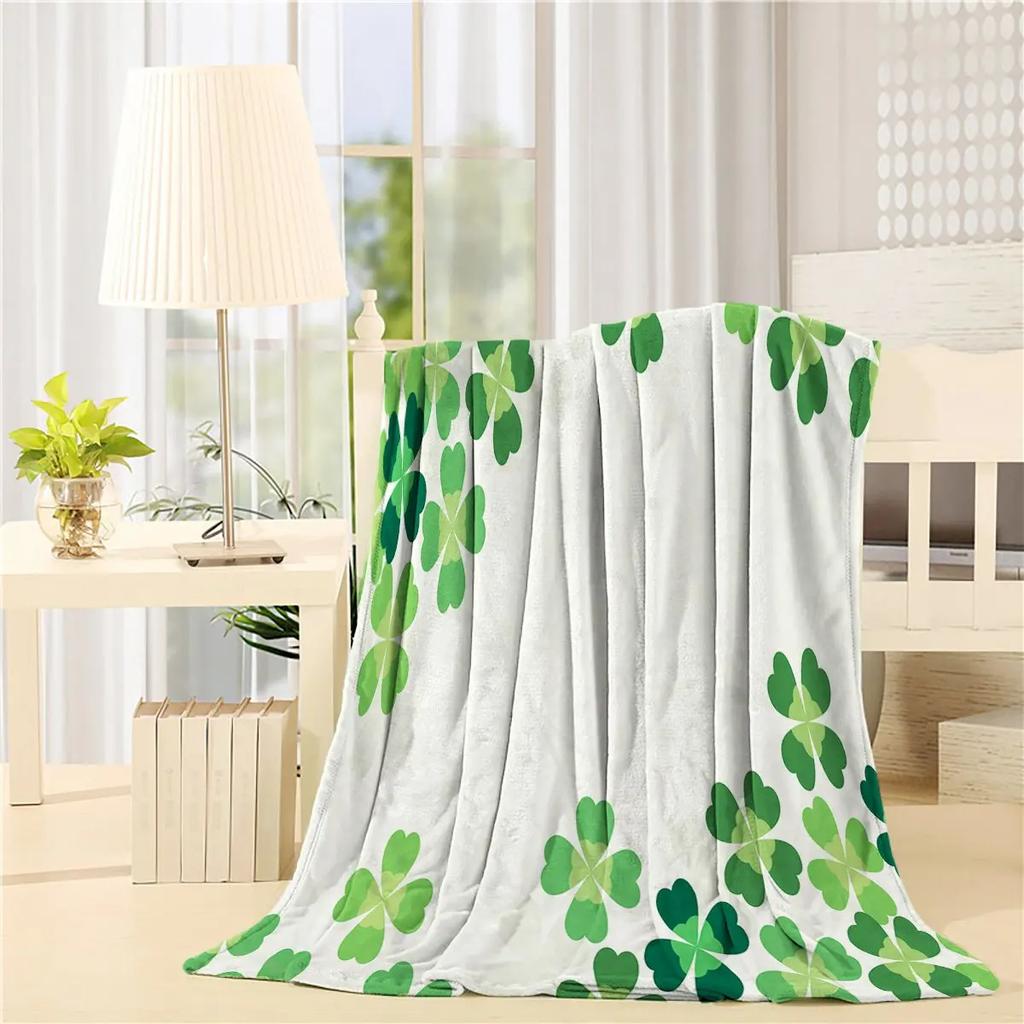 St. Patrick'S Day Blanket Clover Design Flannel Blanket Sofa Decorative Blanket Sheet Bedspread