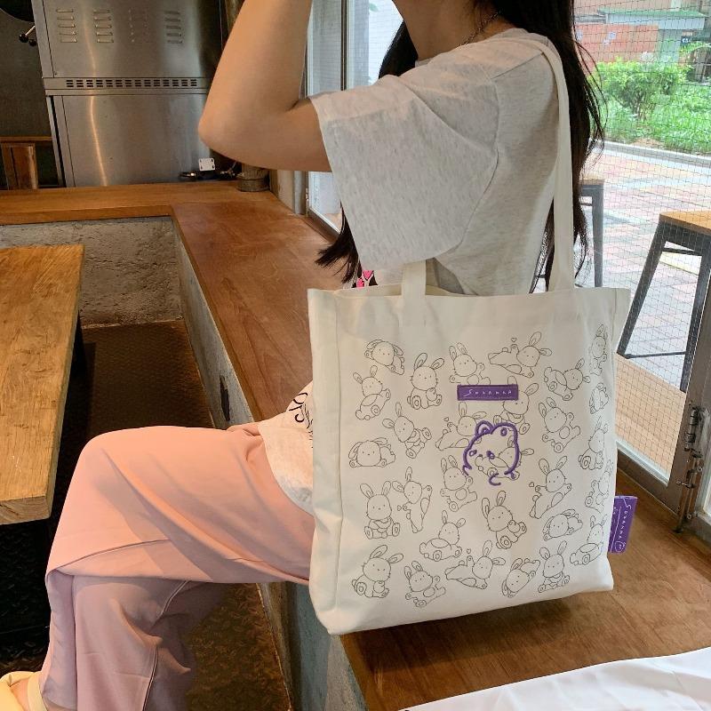 

Rabbit canvas bag women s large-capacity shoulder bag simple student double shoulder hand bag durable фиолетовый