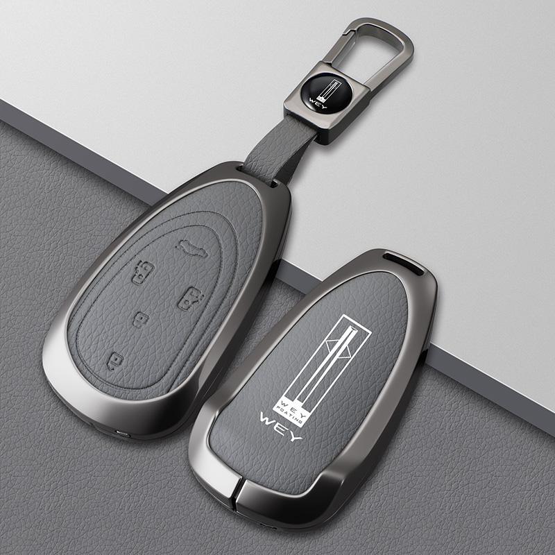 Zinc Alloy Leather Car Key Case Great Wall Wey 23 Coffee 01 Lattedht-Phev Wey 07 80 Vv7 Vv6 Key Fob Car Key Housing Accessories