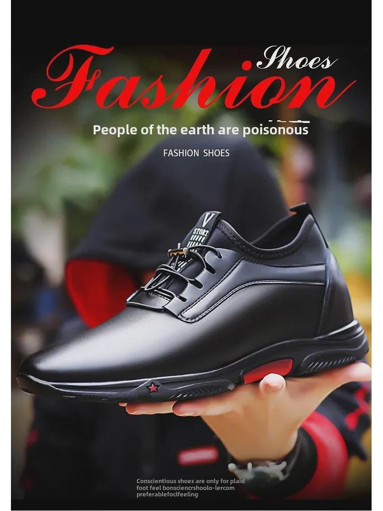 Męskie buty ze skóry naturalnej podwyższające wzrost: 6CM & 8CM Koreański Modny Biznesowy Casual