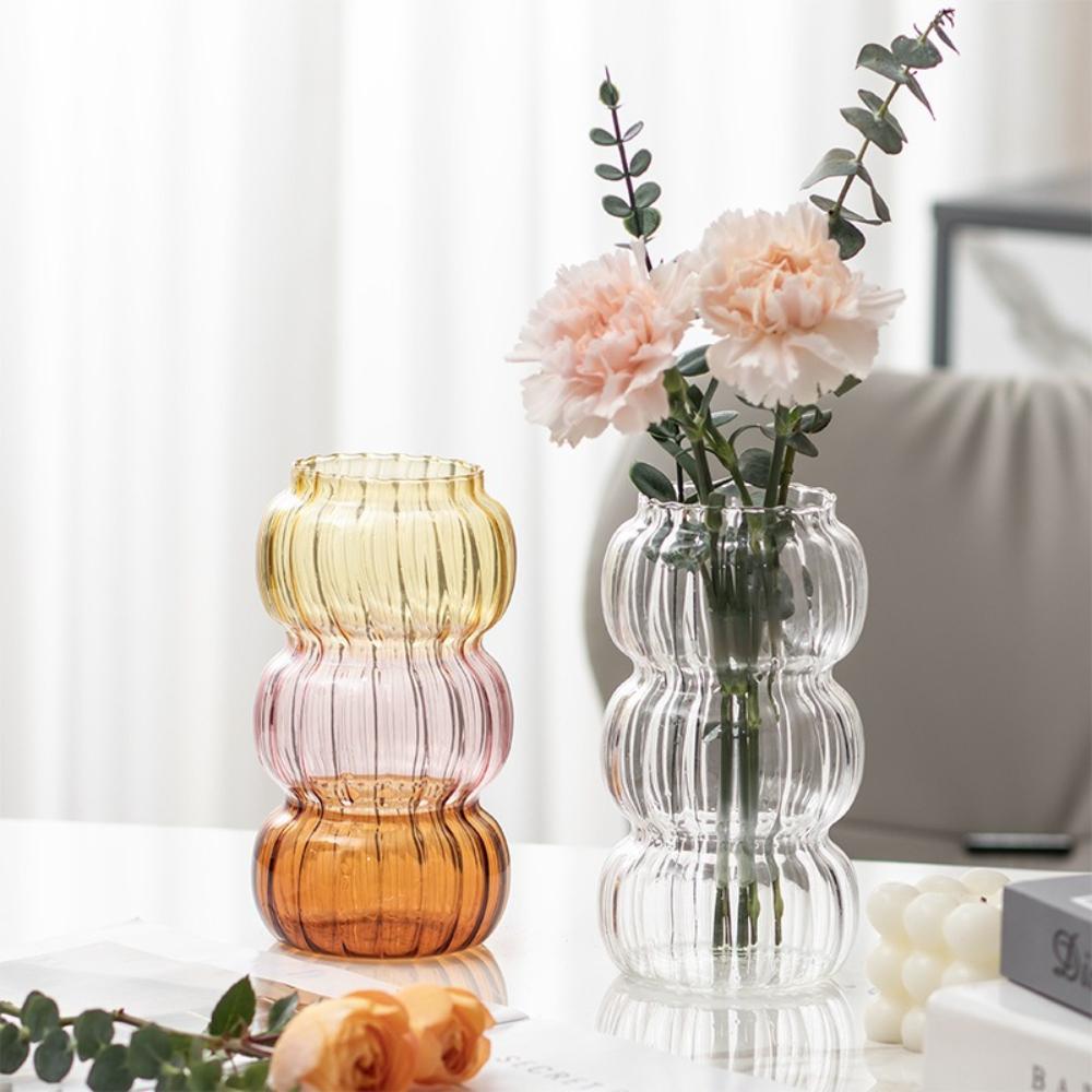 Nordic Style Transparent Vertical Striped Glass Hydroponic Plants Flower Arrangement Bottle Desktop Home Office Decoration