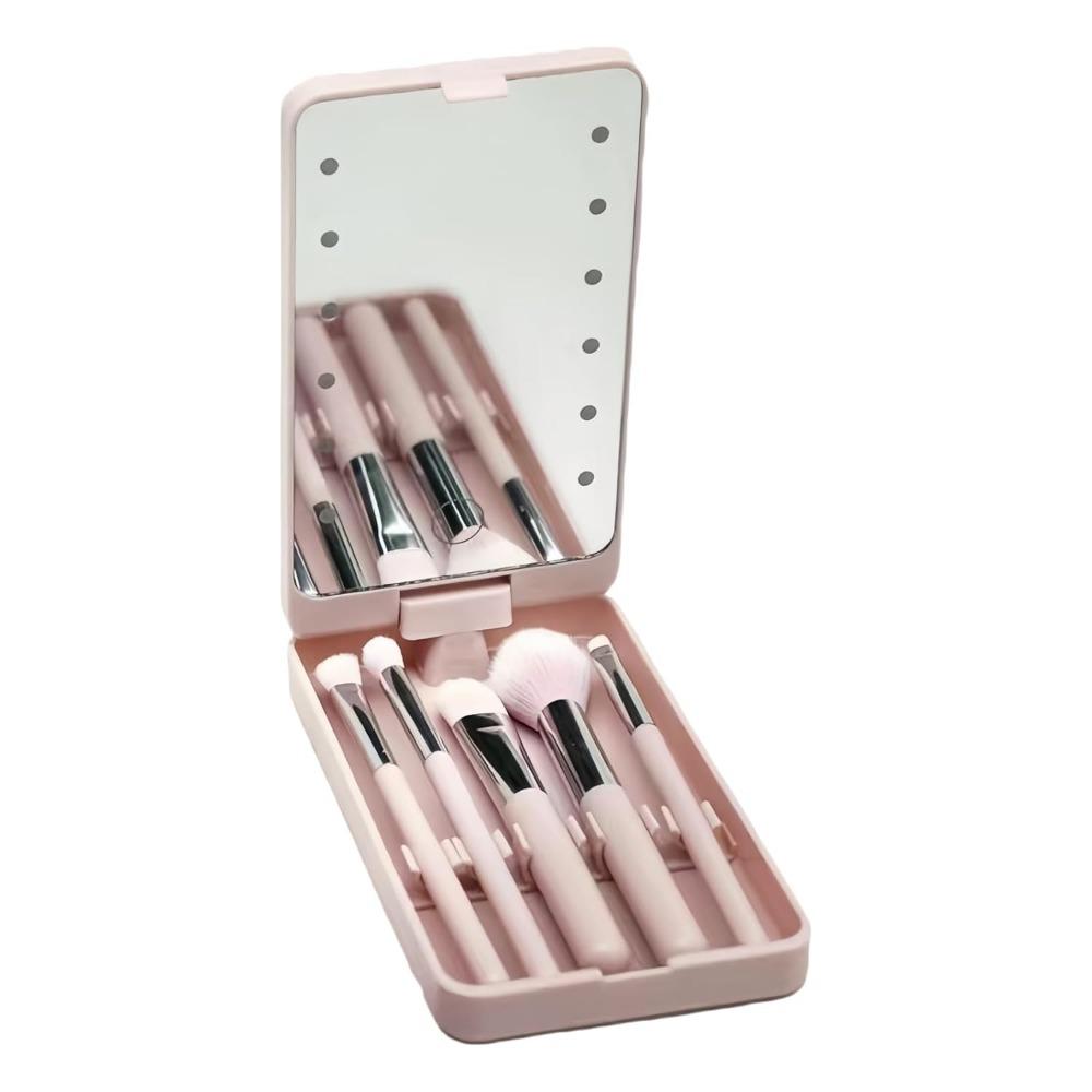 Rotatable Mirror LED Makeup Mirror Brush Set Mini Cosmetic Brushes Pocket Mirror  Dormitory