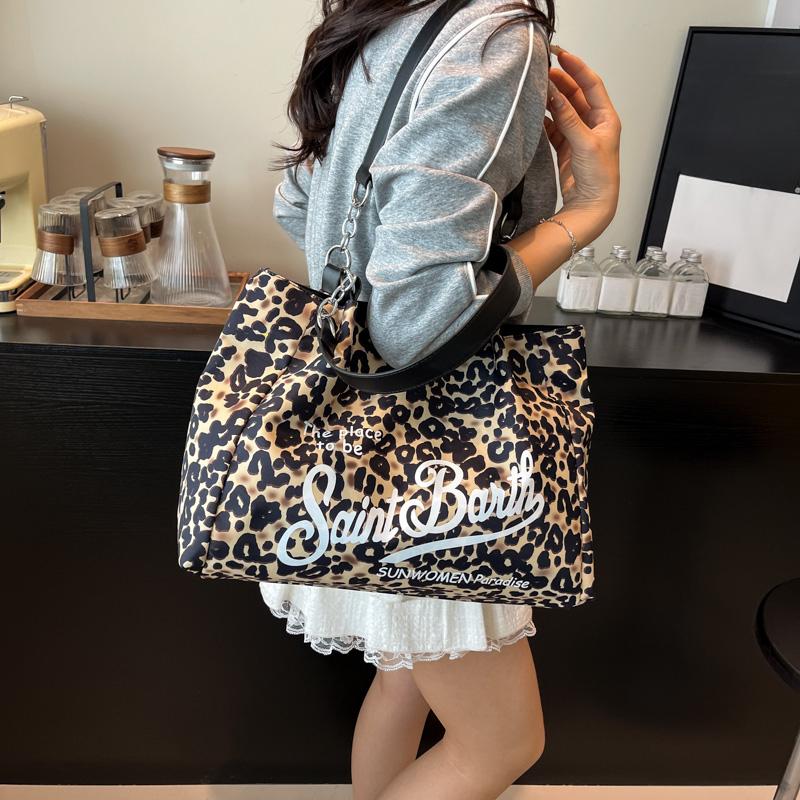 2025 Summer Fashion Leopard Print Women Handbags Female Nylon Casual Trendy Premium Texture Large Capacity Shoulder Bags
