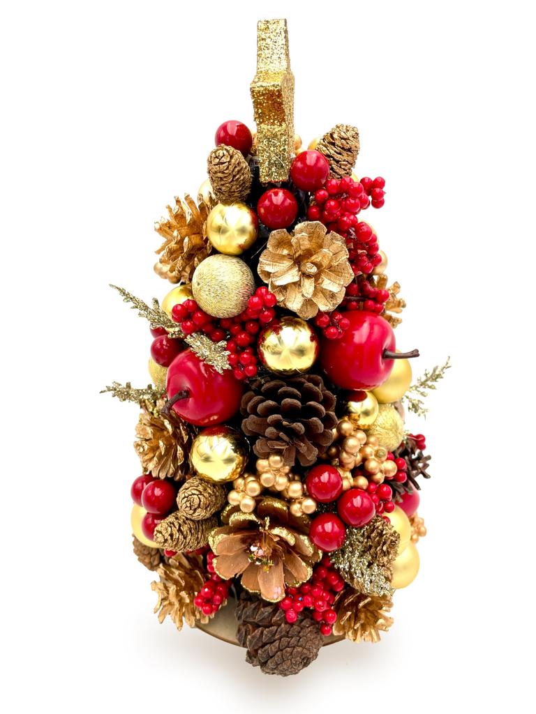 mamawreath Christmas Small Mini Christmas 26cm Tall x 16cm with Smooth Apple Christmas and Gold Tabletop Christmas Gift Mix Tree Tree Tree, Approx.