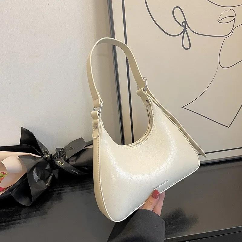 French Style Armpit Bag for Women  New High-end Versatile Designer Shoulder Bags Retro Waxed Oil Leather Bag