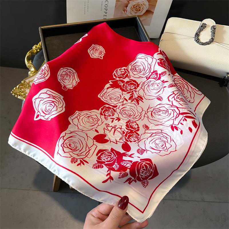 Silk Scarf for Women 70X70cm Square Scarf Sun Protection Shawl Versatile Neckerchief Headscarf Hair Band Accessories
