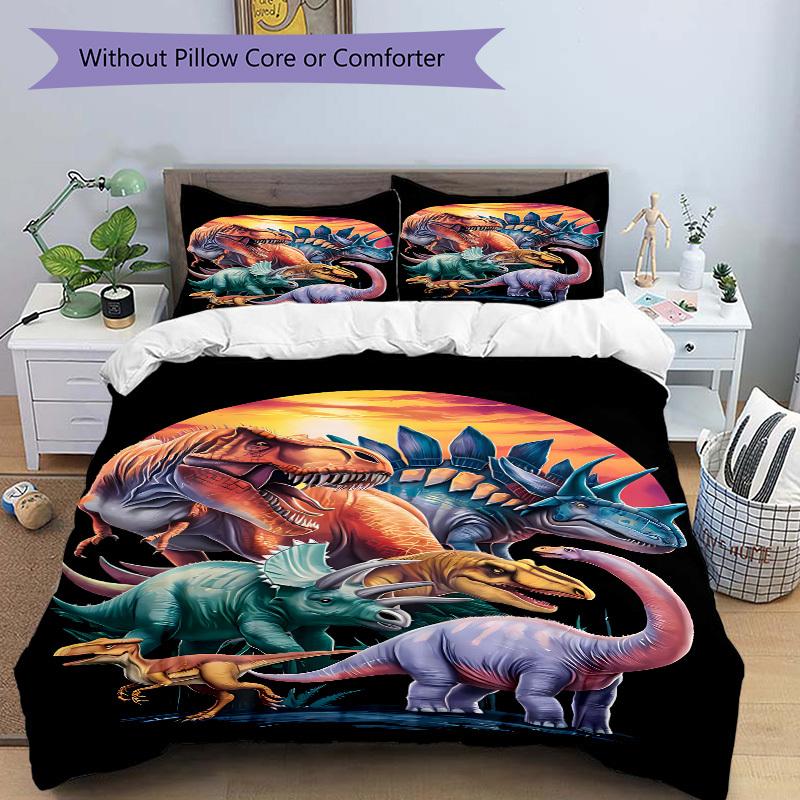 3pcs Dinosaur Illustration Duvet Cover Set - Machine Washable, Includes 1 Cover and 2 Pillowcases, No Core Included yy251013132
