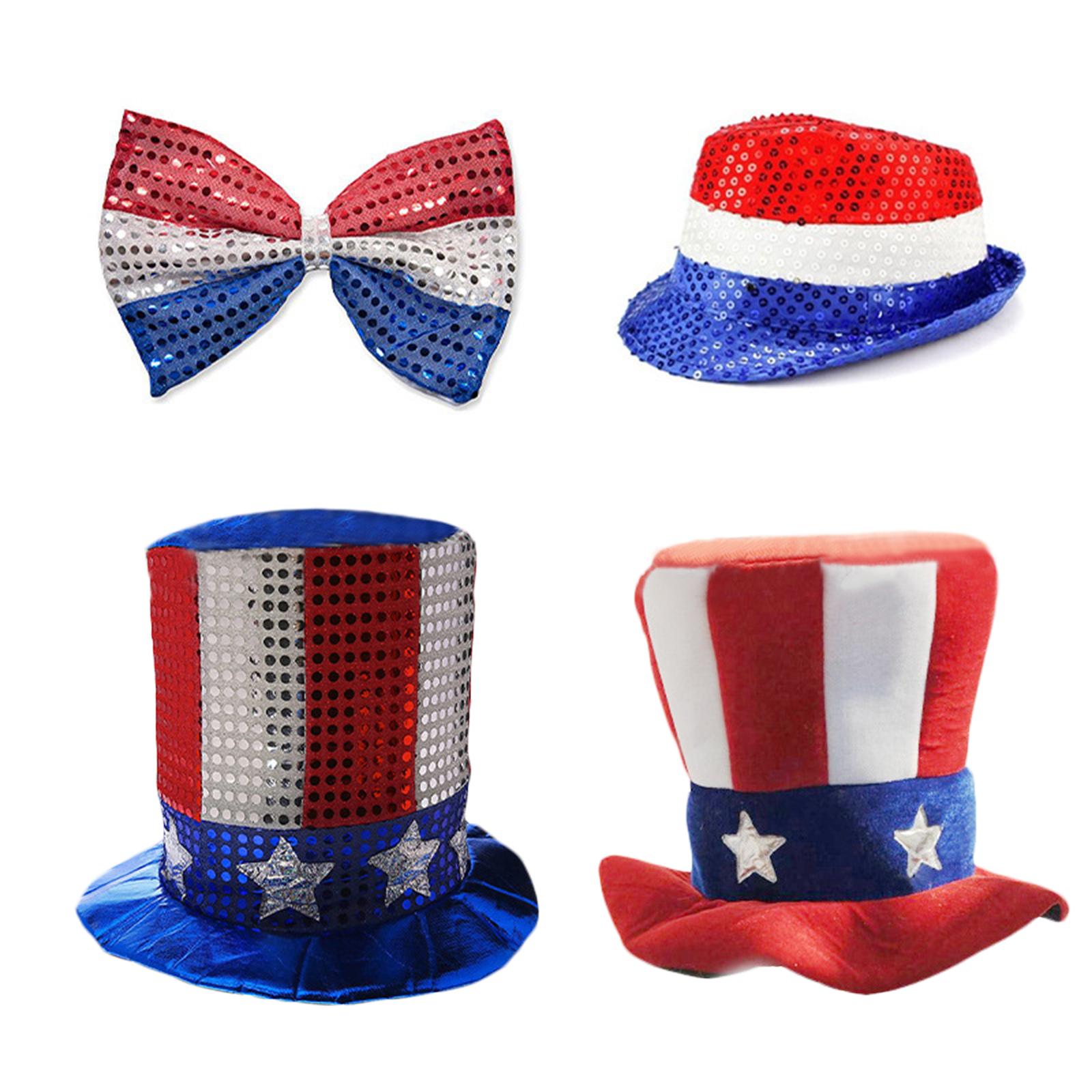 

Vintage Flat Top US Flags Hat for Men Carnivals Show Amusement Park Hat Model Show Party Taking Photo Sequins Bowtie 1