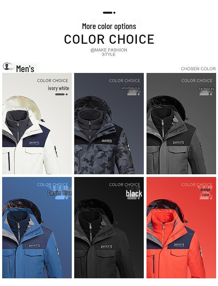 Unisex Winter Windproof Jacket with Fleece Liner - Detachable 3-in-1 Set