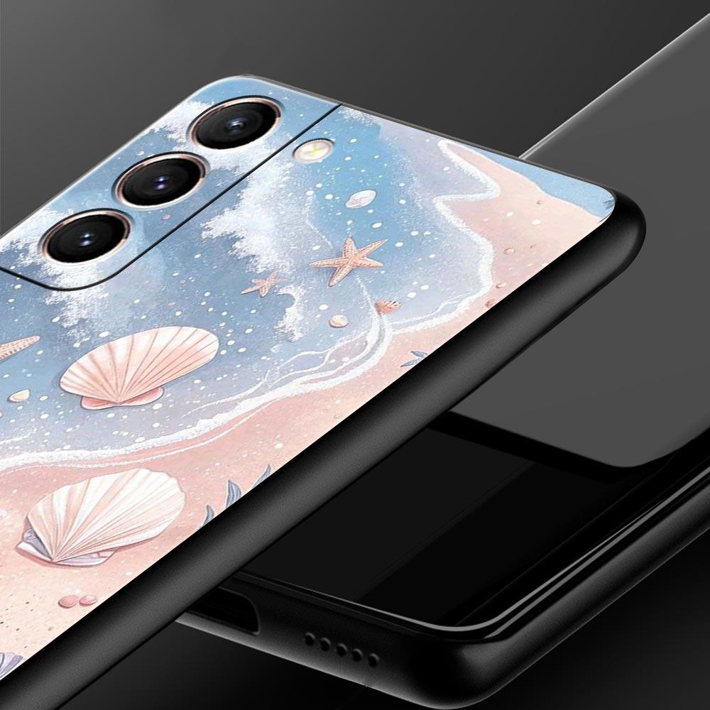Ocean Coastal Seashell Seaweed Pattern Phone Case for Samsung Galaxy S26 S25 S24 S23 S22 S20 S21 FE Ultra S25 Edge Plus Soft TPU