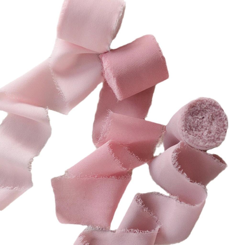 Elegant Ins Hand Torn Burlap Ribbon Chiffon Ribbon Dried Rose Color Wedding Flower Tie Hand Bouquet Ribbon Fluttering Ribbon Home Decoration
