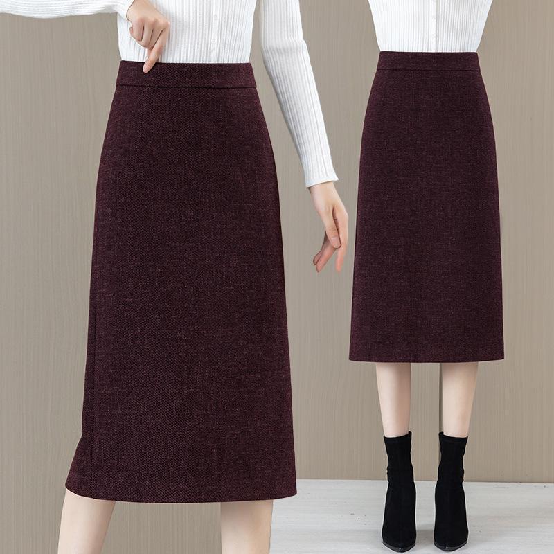 Woolen High-Waist A-line Midi Skirt for Women - Spring/Autumn 2025 Collection