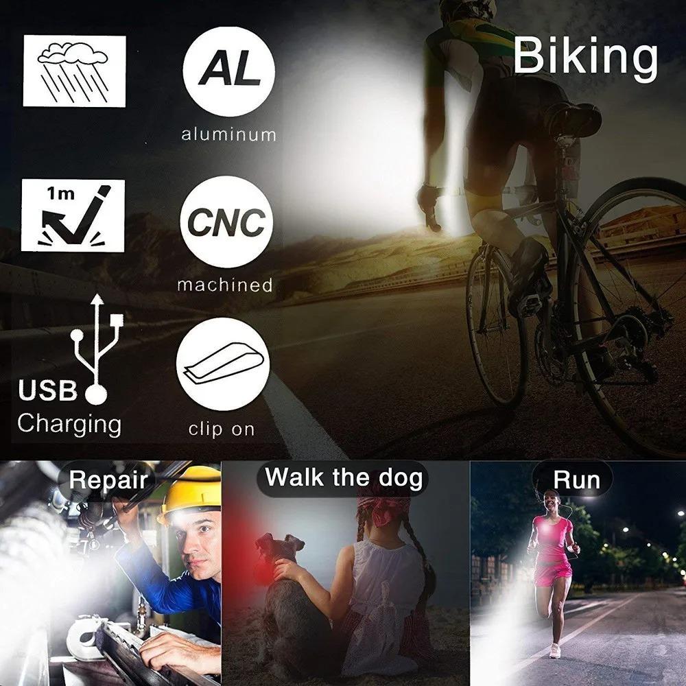 LED Bicycle Front Rear Light USB Rechargeable Portable Clip Taillight for MTB Road Bike Night Safety Riding Cycling Accessories2