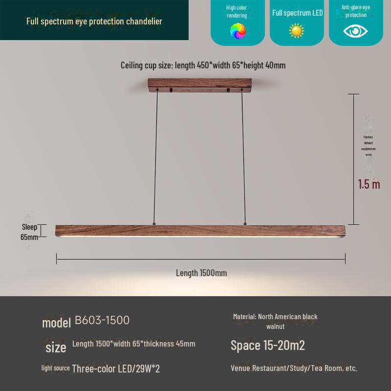 Wabi-Sabi Black Walnut Chandelier: Japanese-Inspired Solid Wood Office Lamp