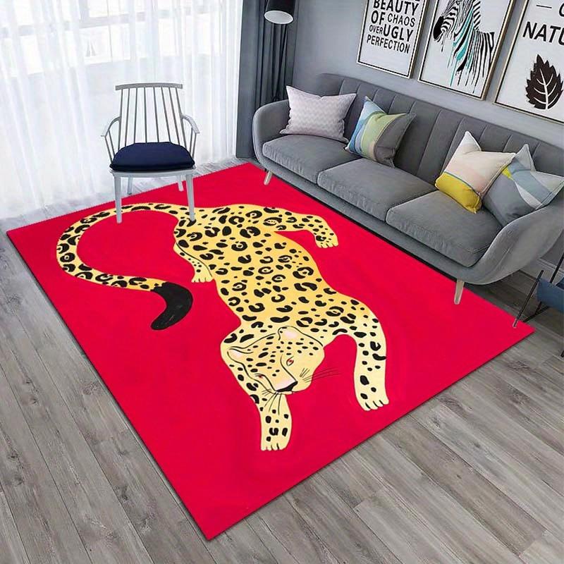 Crystal Velvet 1pc Leopard Pattern Non Slip Carpet, Machine Washable And Fatigue Resistant Carpet, Very Suitable for