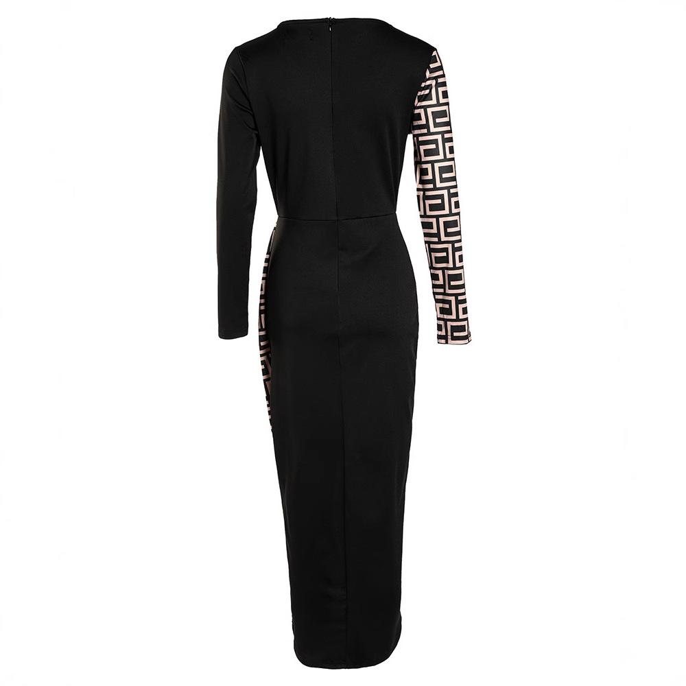 High Waist Skirt Set Black, Hip Wrap Bottom Medium Long Dress Long Sleeve Black Color Matching, Temperament Commuter Dress