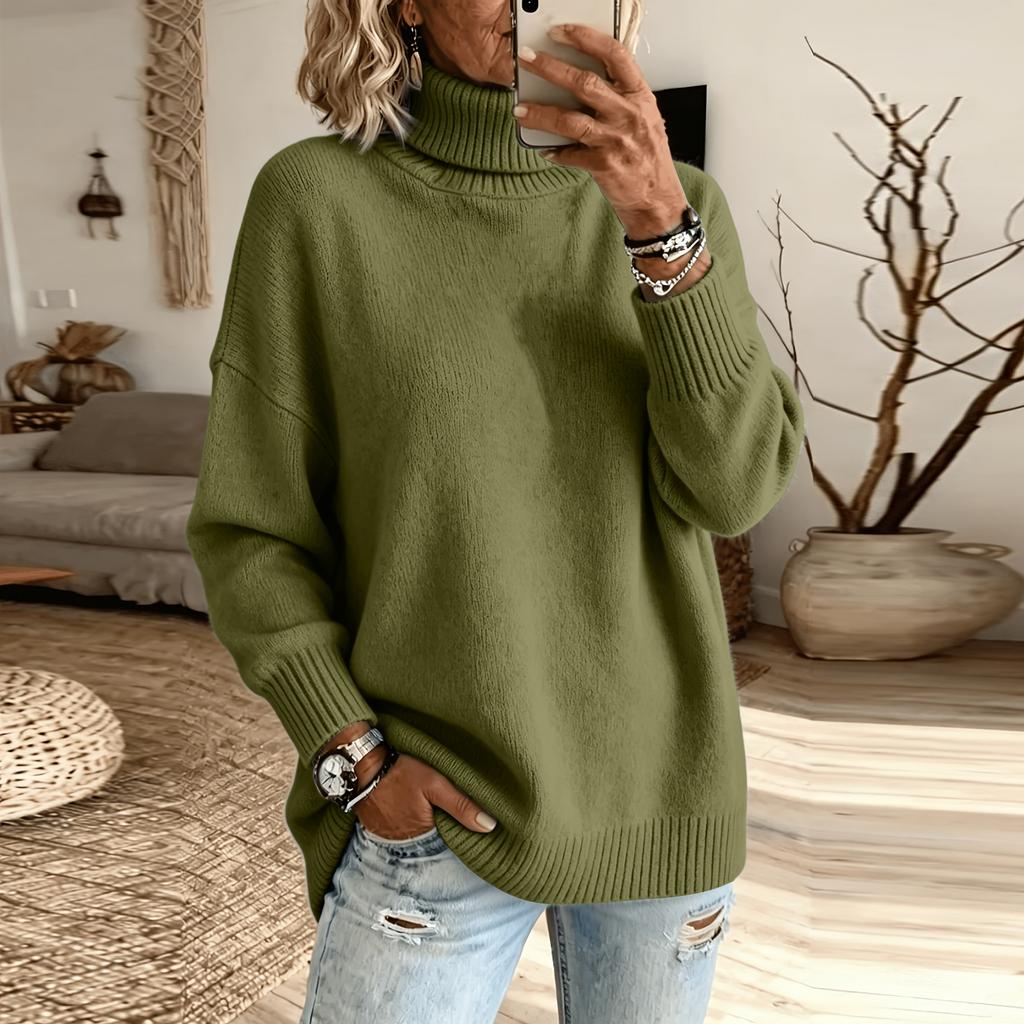 Casual Dames Trui met Hoge Hals, Gebreid, Kleur, Lange Mouw, voor Dagelijks Gebruik