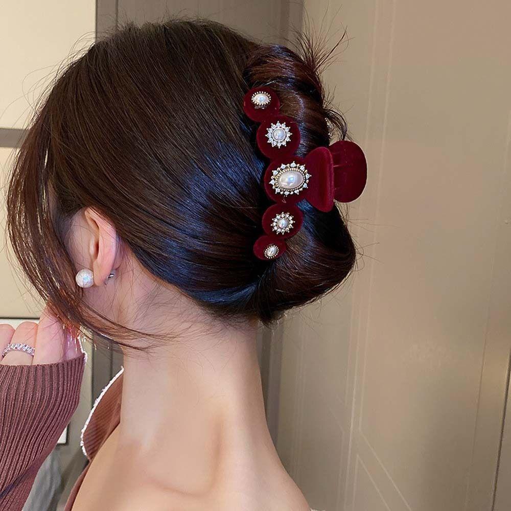 

Hair Accessories Rhinestone Headdress Pearl Hair Clips Chinese New Year Hair Claws Red Shark Clips