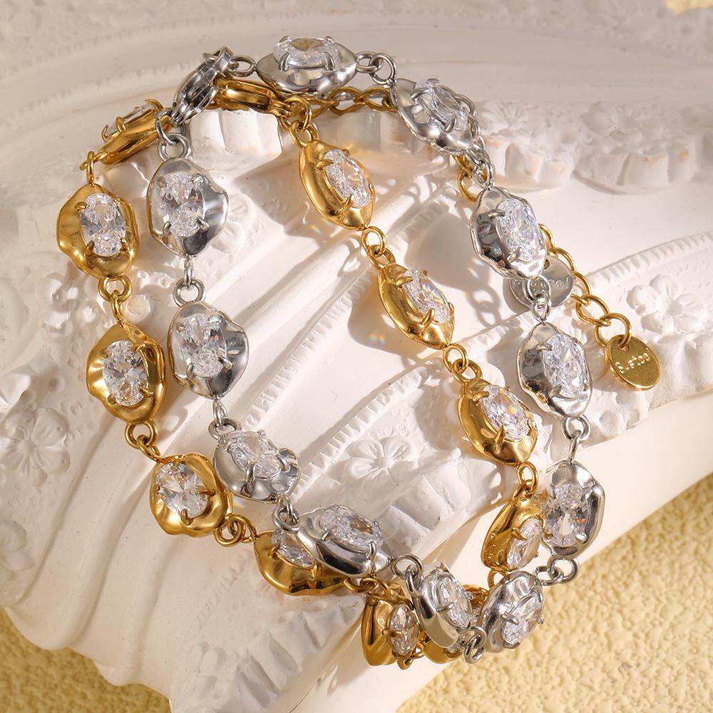 MamacitaSlay 316L Stainless Steel Zircon Irregular Bracelet 18K Gold Plated Waterproof Jewelry For Women Banquet Everyday Wear