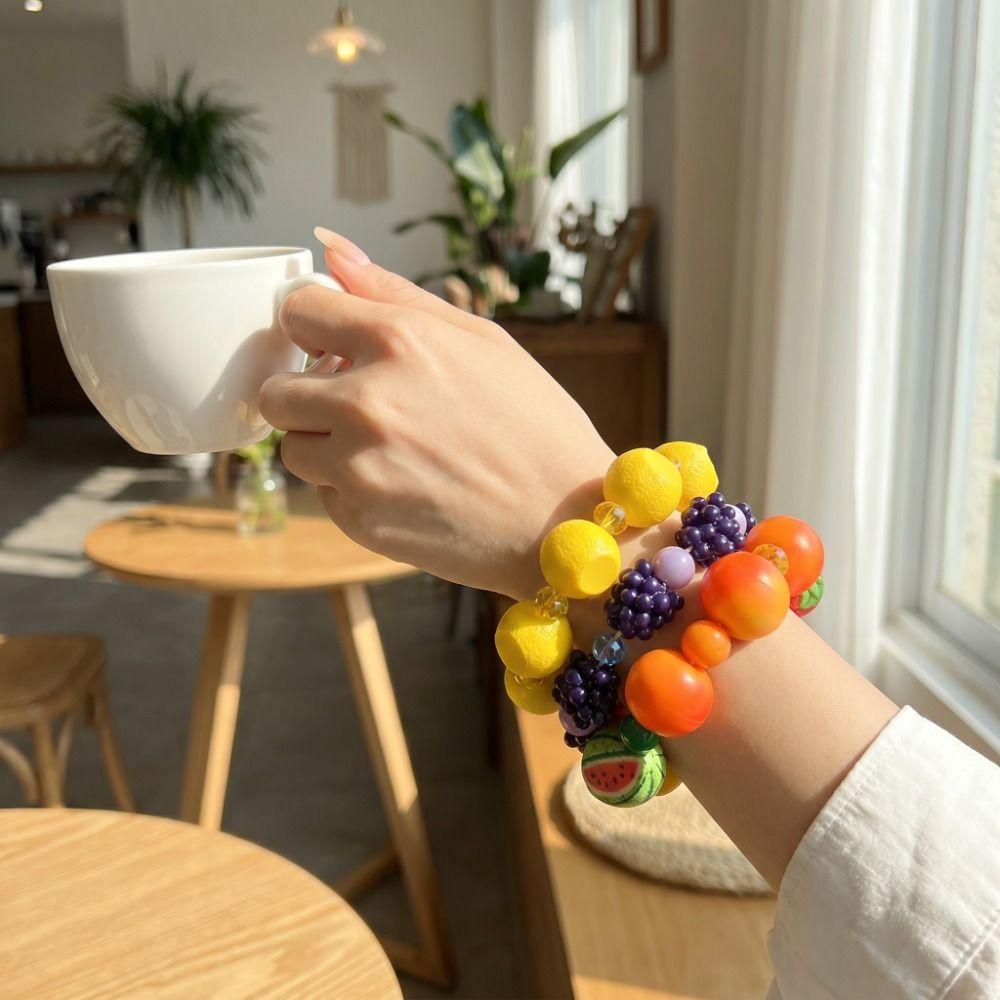 Resin Beads Bracelet Dopamine Summer Bohemian Jewelry Simulation Fruit Bracelet Beach Jewelry