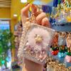 Strass Doppel-Taschenspiegel Schlüsselanhänger Klein Bling Reise Klapp-Kosmetikspiegel Perlenkette Taschenanhänger für Damen Geldbörse Handtasche Geldbörse Zubehör