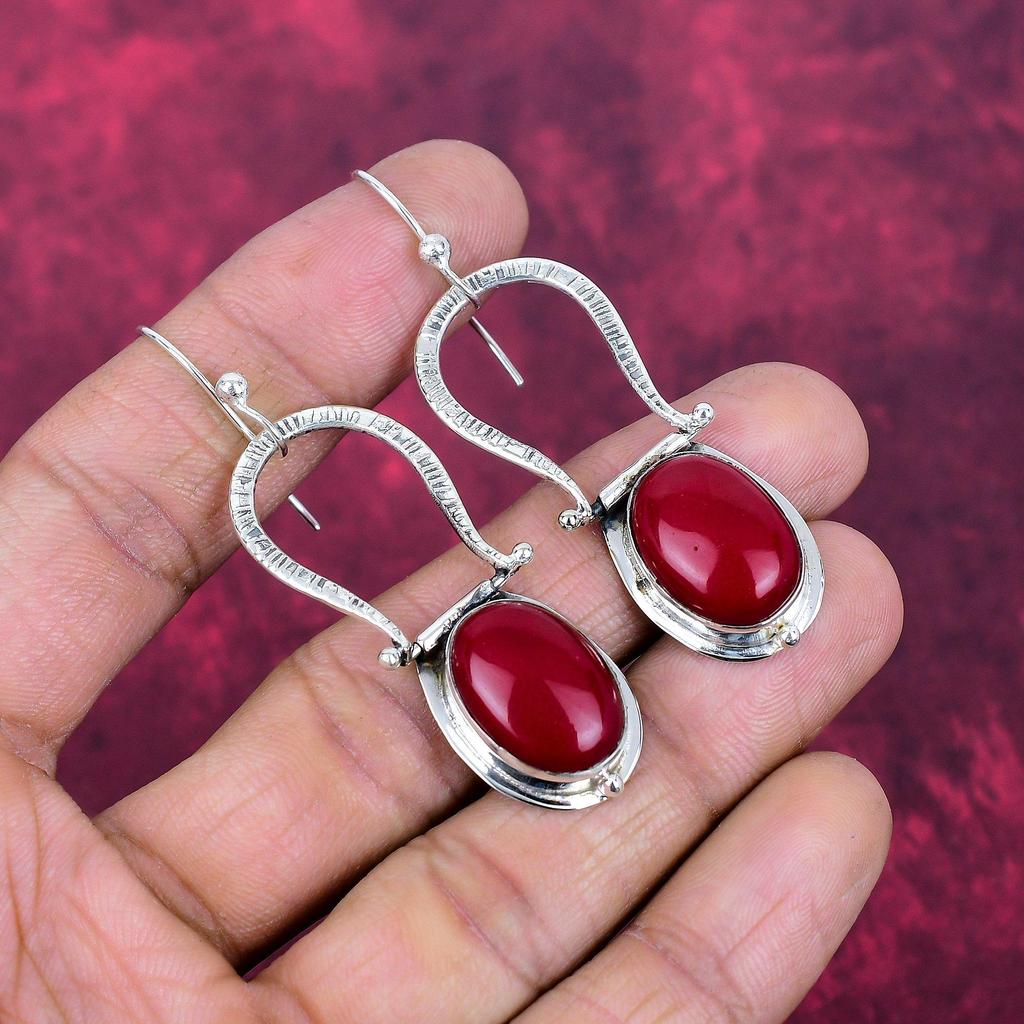 Red Coral Earrings, 925 Solid Sterling Silver Earrings Handmade Gemstone Nepali Jewelry, Gifts For Wife Brand New Earrings