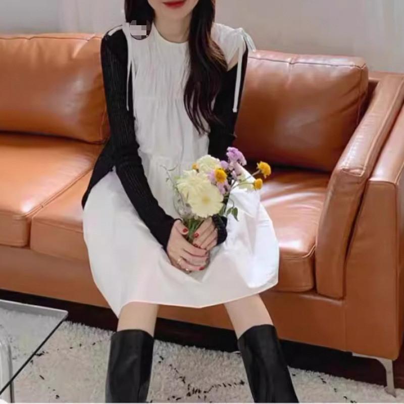 Elegant Chiffon Sleeveless Dress With Bow Tie For Office Women