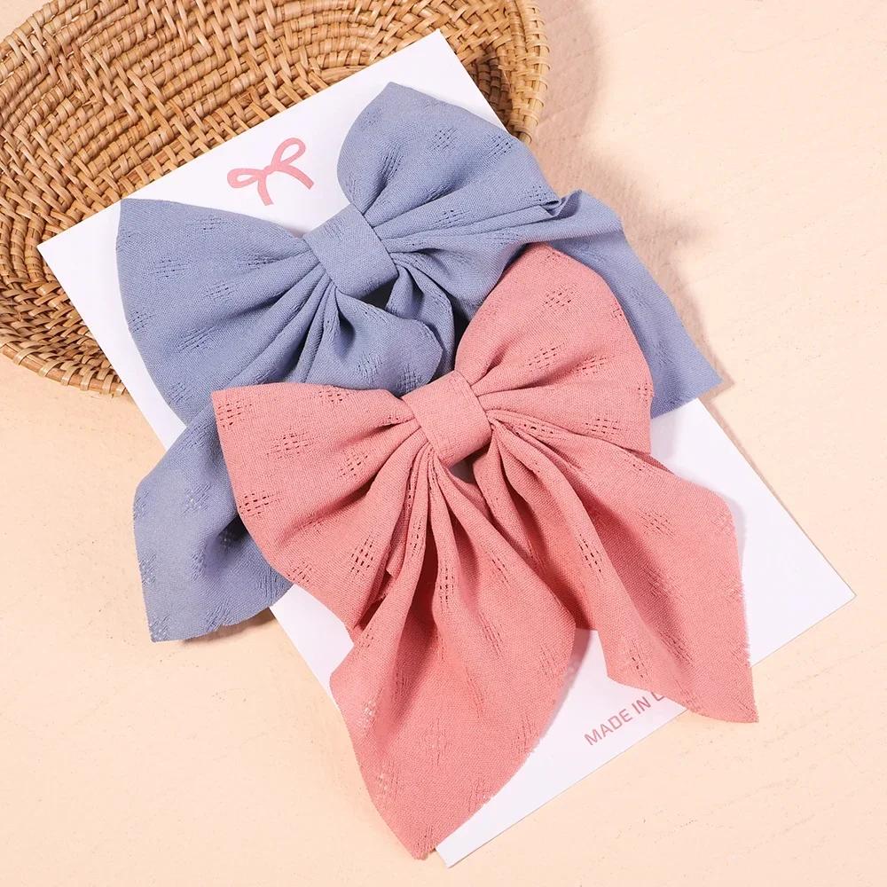 2Pcs/set Sweet Solid Bowknot Hair Clips for Women Girls Ribbon Bows Hairpins Handmade Barrettes Headwear Hair Accessories Gifts