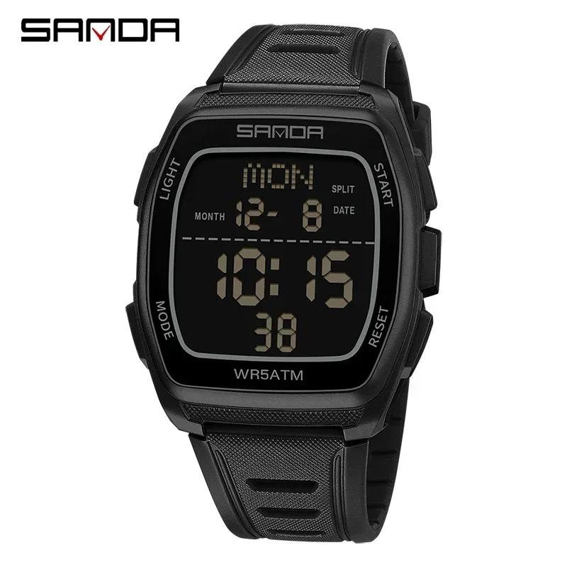 SANDA Fashion Men's Electronic Watch Multifunction Alarm Clock Luminous Waterproof Shockproof Sports Casual Watches for Man