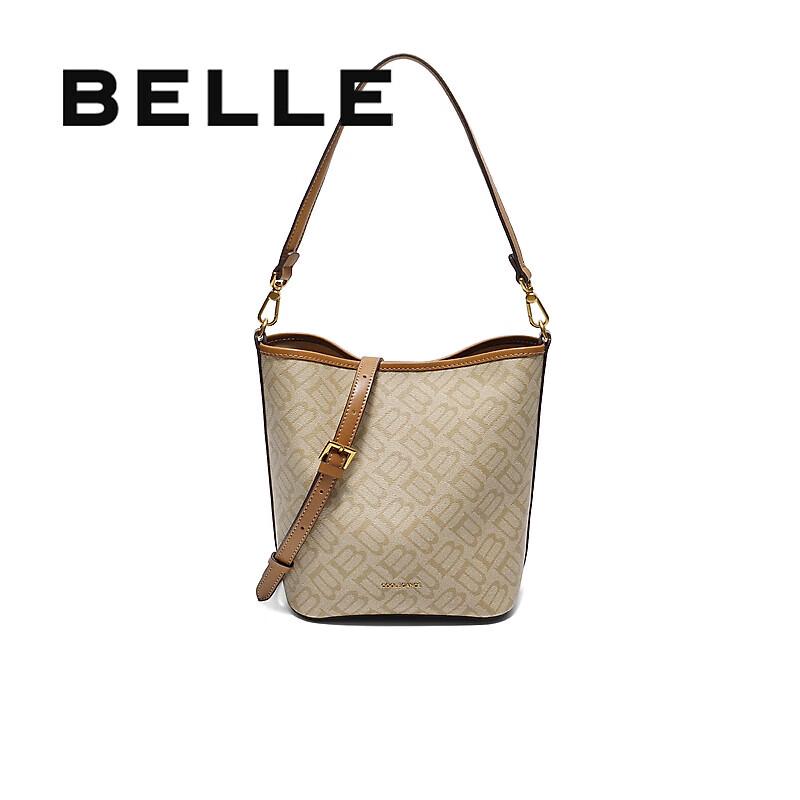 Belle Retro Monogram Shoulder Crossbody Bucket Bag